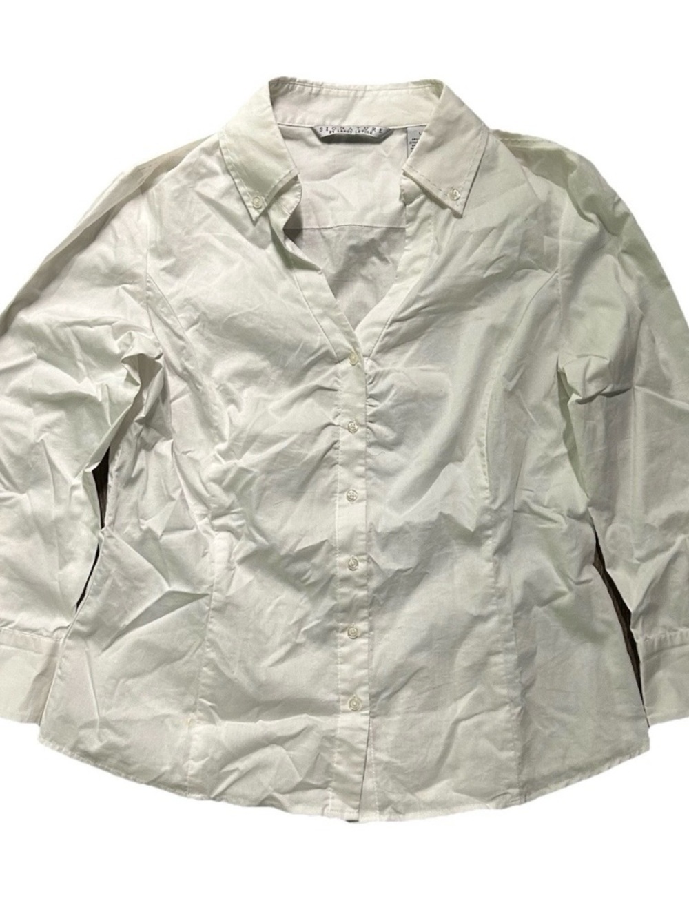 Women’s Signature By Larry Levine White Collared Shirt Size Large